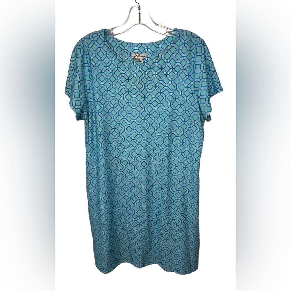 Jude Connally Ella shift dress short sleeve aqua white Size L